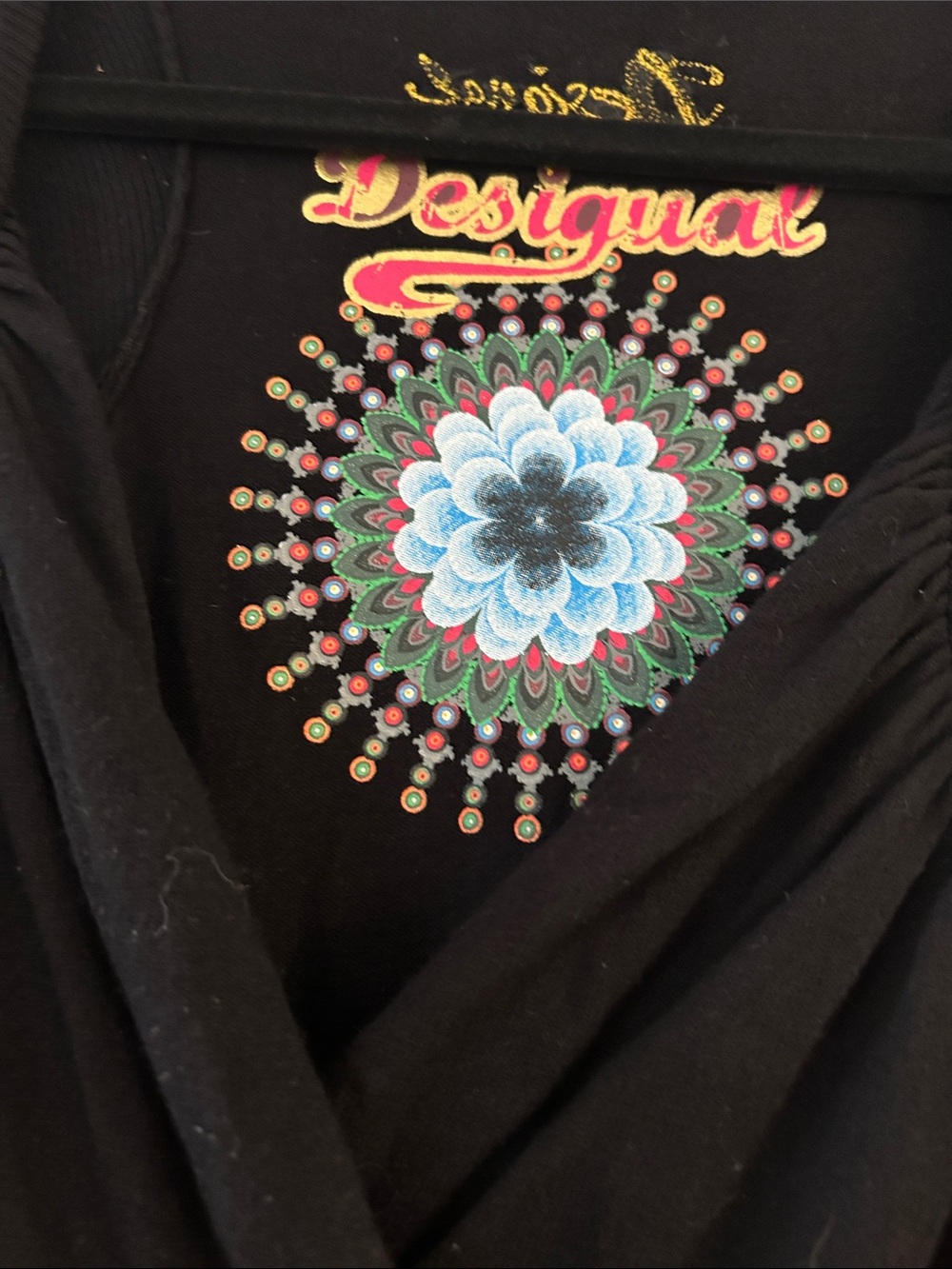 Desigual Knit Floral Embellishment V Neck midi Dress - Picture 2 of 5